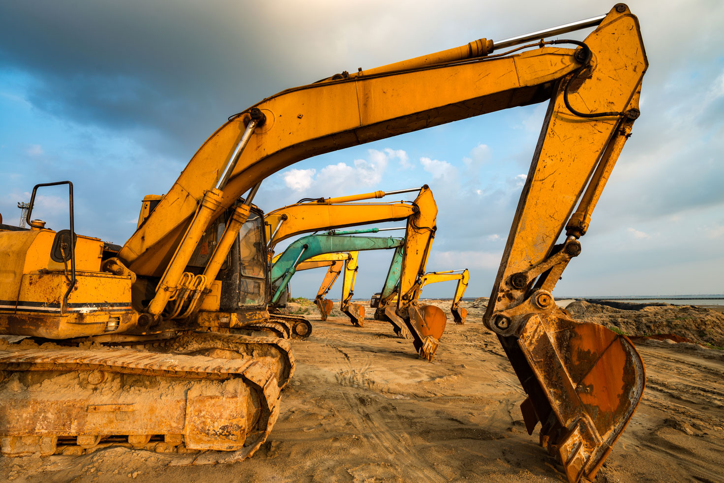 a group of construction equipment