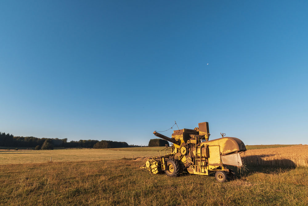 a yellow tractor in a field